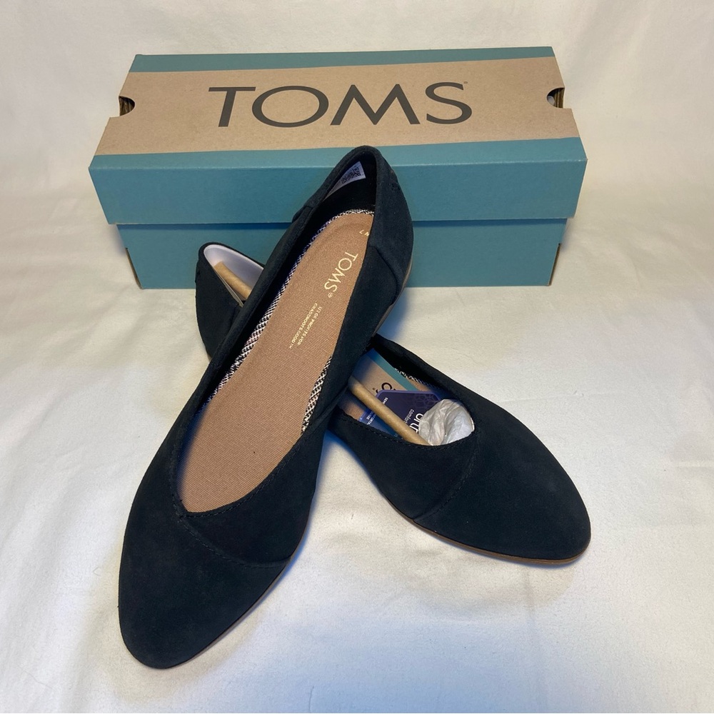 TOMS Jutti Neat Black Suede Flats NEW